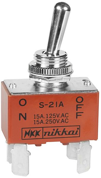 NKK Switches-S25AWF Switch Toggle Switch Toggle ON None (ON) DPDT Round Lever Quick Conn 20A 250VAC 30VDC Panel Mount with Threads