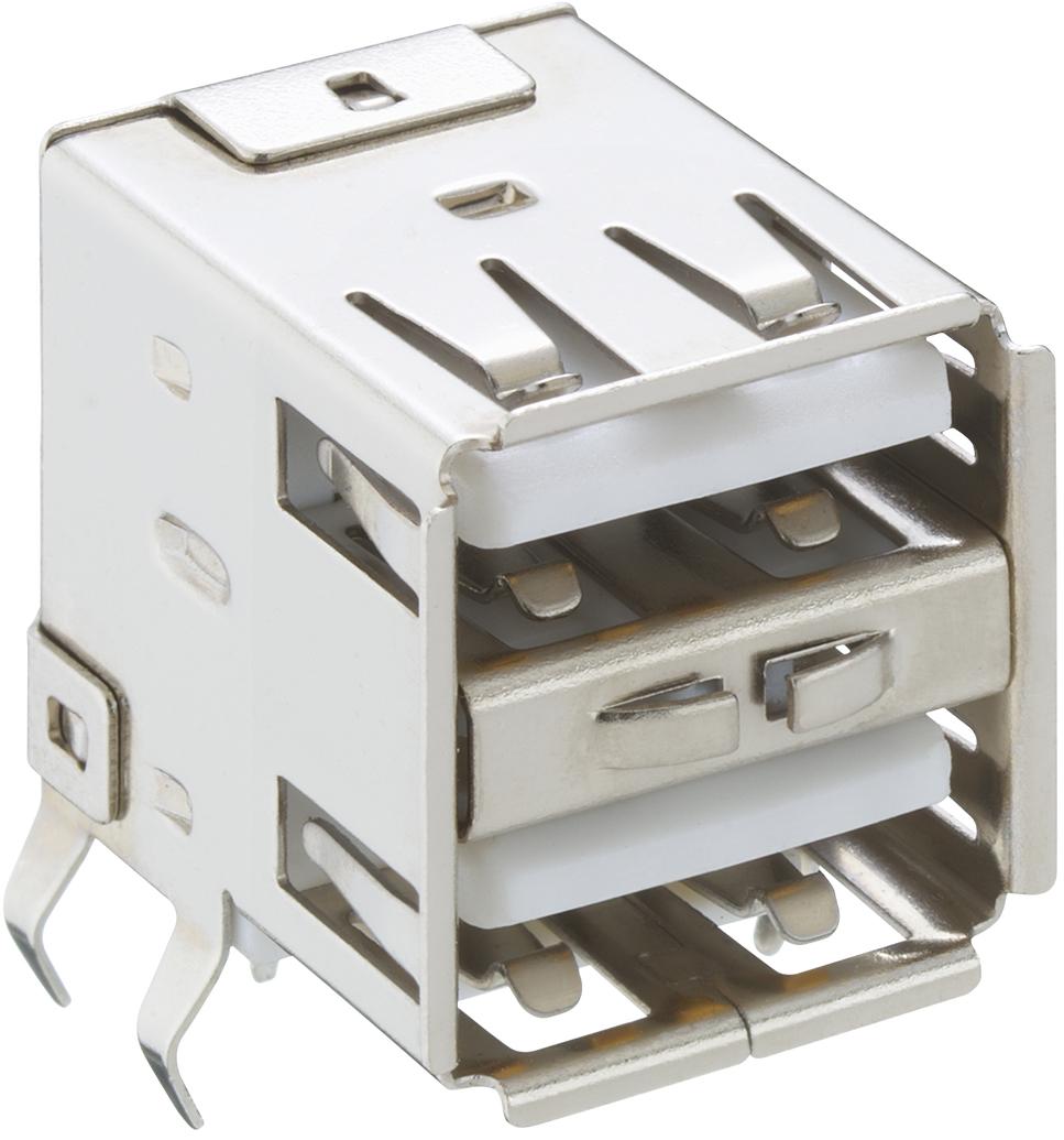 Lumberg-2410 13 Connector USB Double USB 2.0 Chassis Socket Type A, Angular Version
