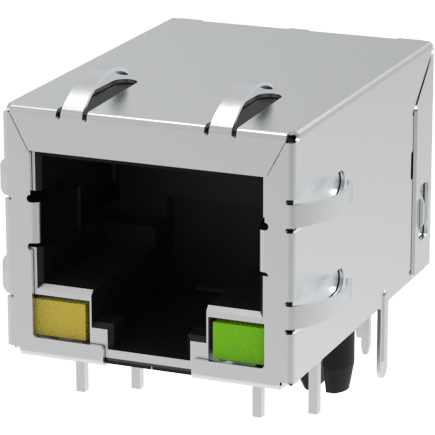 Amphenol Communications Solutions-RJMG1KN218101CR 电话及电信连接器 Conn RJ-45 RCP 8 POS 1.27mm Solder RA Thru-Hole 12 Terminal 1 Port Cat 6a Tray