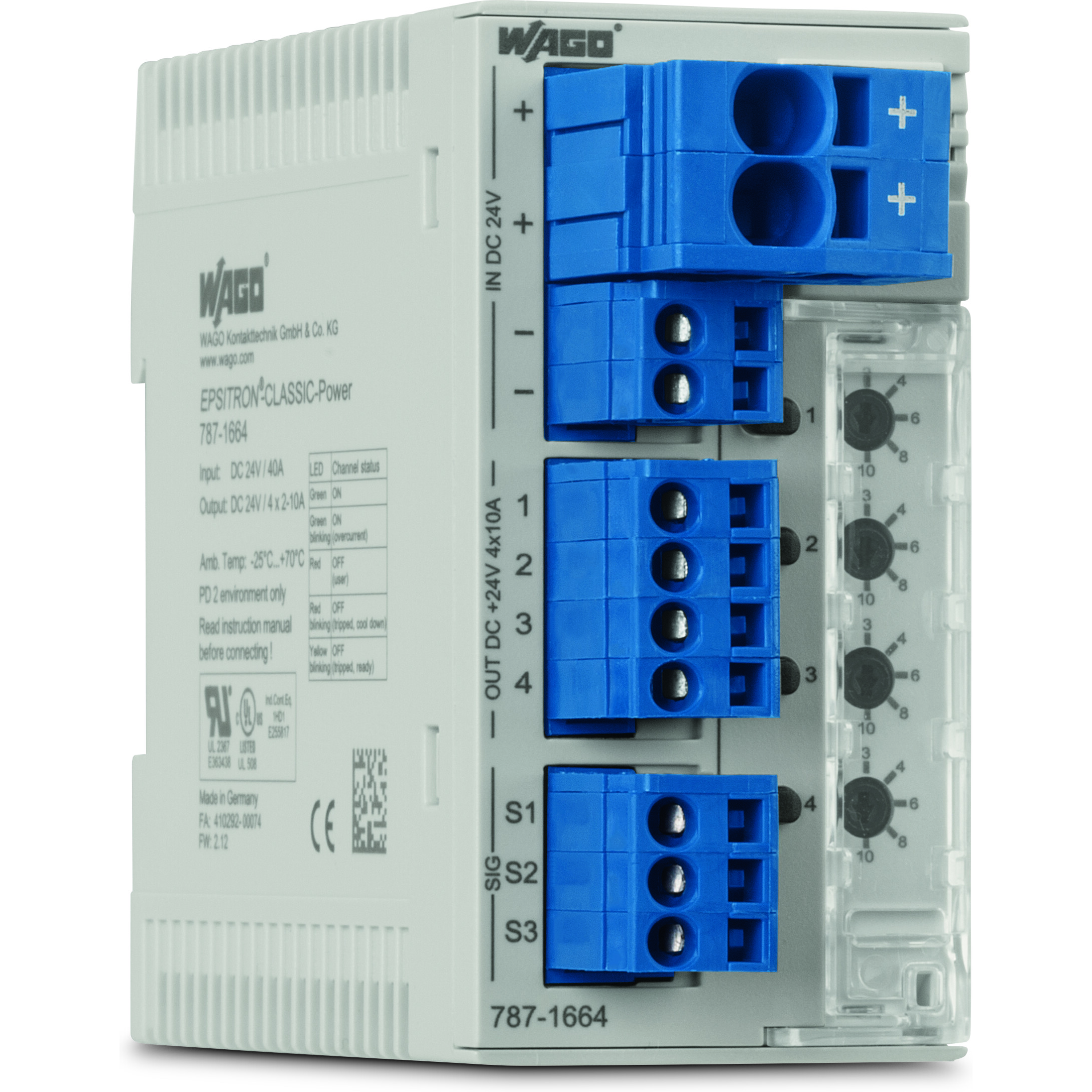 WAGO-787-1664/106-000 Stromkreisunterbrecher Electronic Circuit Breaker 24 VDC / 4 x 6 A