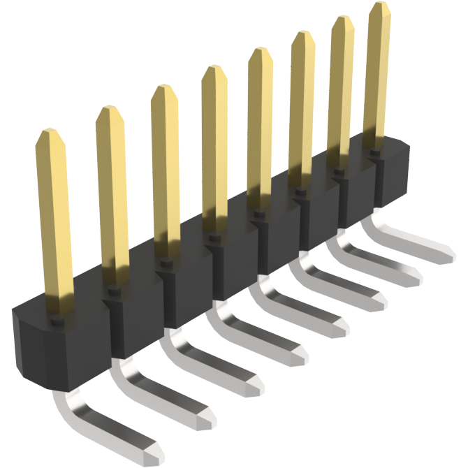 Amphenol Communications Solutions-68016-108HLF Connector Headers and PCB Receptacles BergStik®, Board to Board connector, Unshrouded Right Angle Header, Through Hole, Single Row, 8 Positions, 2.54 mm (0.100) Pitch