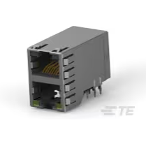 TE Connectivity-1888653-5 Telecomunicaciones y teléfono del conector Conn RJ-45 F 16 POS 1.02mm Press Fit RA Thru-Hole 24 Terminal 2 Port Cat 5e Tray