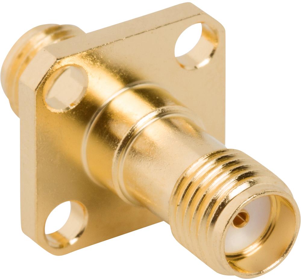 Amphenol RF-132340 Conector RF Conn SMA Adapter 0Hz to 18GHz 50Ohm ST Flange Mount F/F Gold