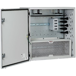 Pre-Configured Network Zone System 24in x 24in mild steel enclosure for two industrial switches includes (8) Cat 6 UTP copper patch cords and jacks (2) MM LC fiber patch cords with (6) LC adaptors backplane and cable management