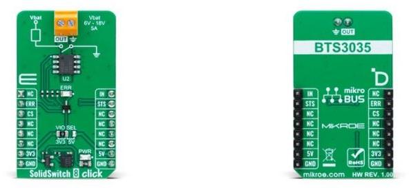 MikroElektronika-MIKROE-6064 Power Management Development Boards and Kits BTS3035EJXUMA1 Current Limit Switch Click Board