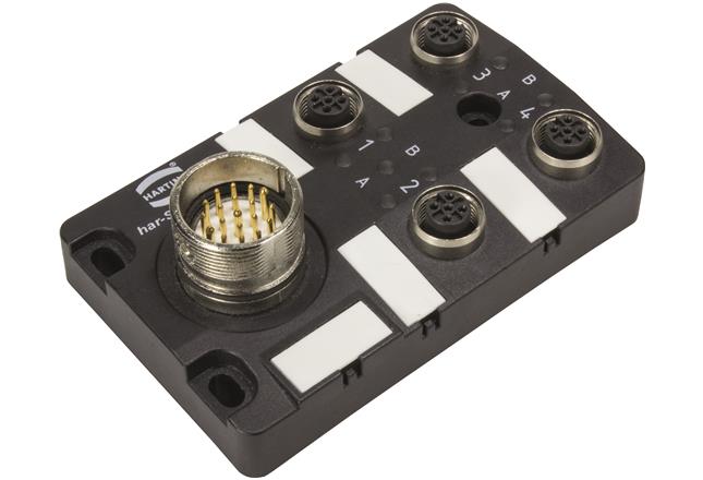 HARTING-090700201200 null Sensor/Actuator Box PNP Wiring 4 Pole M12 4 Port to M23