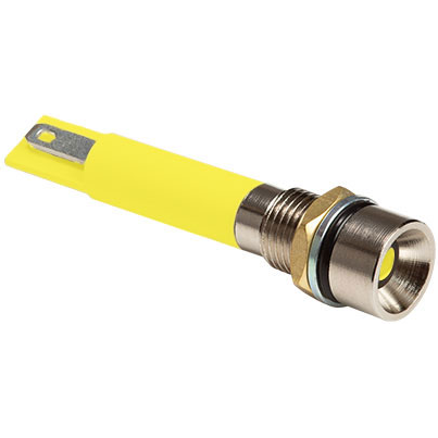 Bivar-MPR8-3YD220V Panel Mount Indicators IP54 Rated Sealed Panel Mount Indicators, M8 Nut and Spring Lock Washer, 220V, Yellow Housing, Yellow LED, 5mm Yellow Diffused Tinted Lens with Recessed Dome