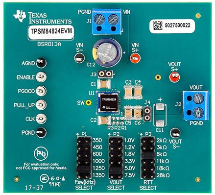 Texas Instruments-TPSM84824EVM-013 Cartes et kits de développement de gestion de la puissance TPSM84824 DC to DC Converter and Switching Regulator Module 0.6V to 10V Output Evaluation Board