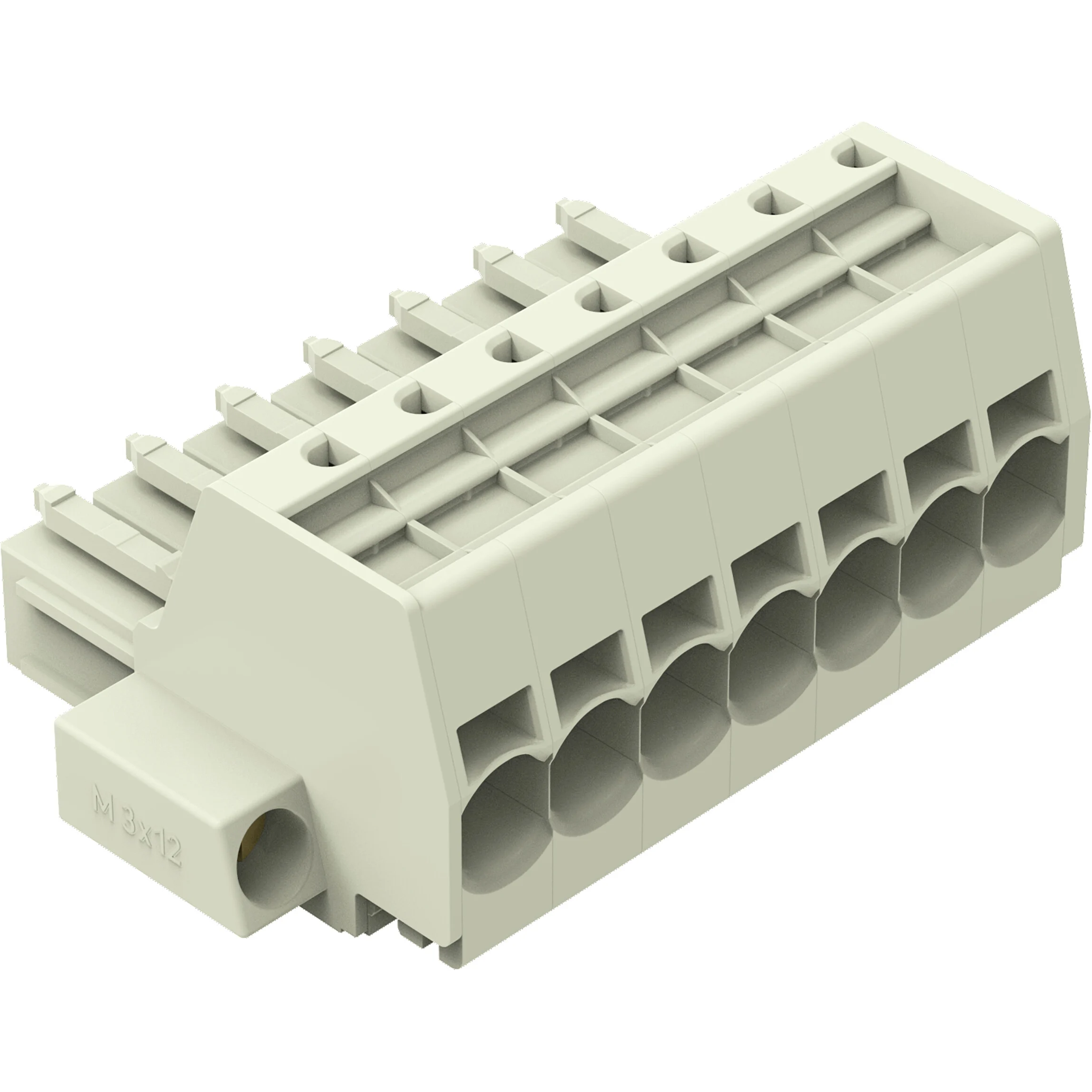 WAGO-831-3107/107-000 Steckverbinder, Klemmenblöcke 1-conductor female connector, Push-in CAGE CLAMP, 10 mm2, Pin spacing 7.62 mm, 7-pole, 100% protected against mismating, Screw flange, 10,00 mm2, light gray