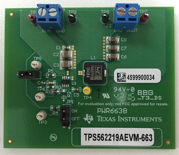 Texas Instruments-TPS562219AEVM-663 Cartes et kits de développement de gestion de la puissance TPS562219A DC to DC Converter and Switching Regulator Chip 1.05V Output Evaluation Board