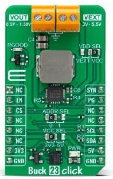 MikroElektronika-MIKROE-5536 Energiemanagement, Entwicklungsplatinen und -kits MAX20010C DC to DC Converter and Switching Regulator Chip 0.5V to 1.58V Output Click Board