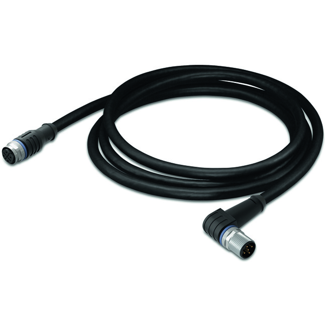 WAGO-756-5402/040-020 其他电缆组件 Sensor/Actuator Cable, fitted on both ends, 4-Pole, M12 Socket, Straight, M12 Plug, Angled, 2 m