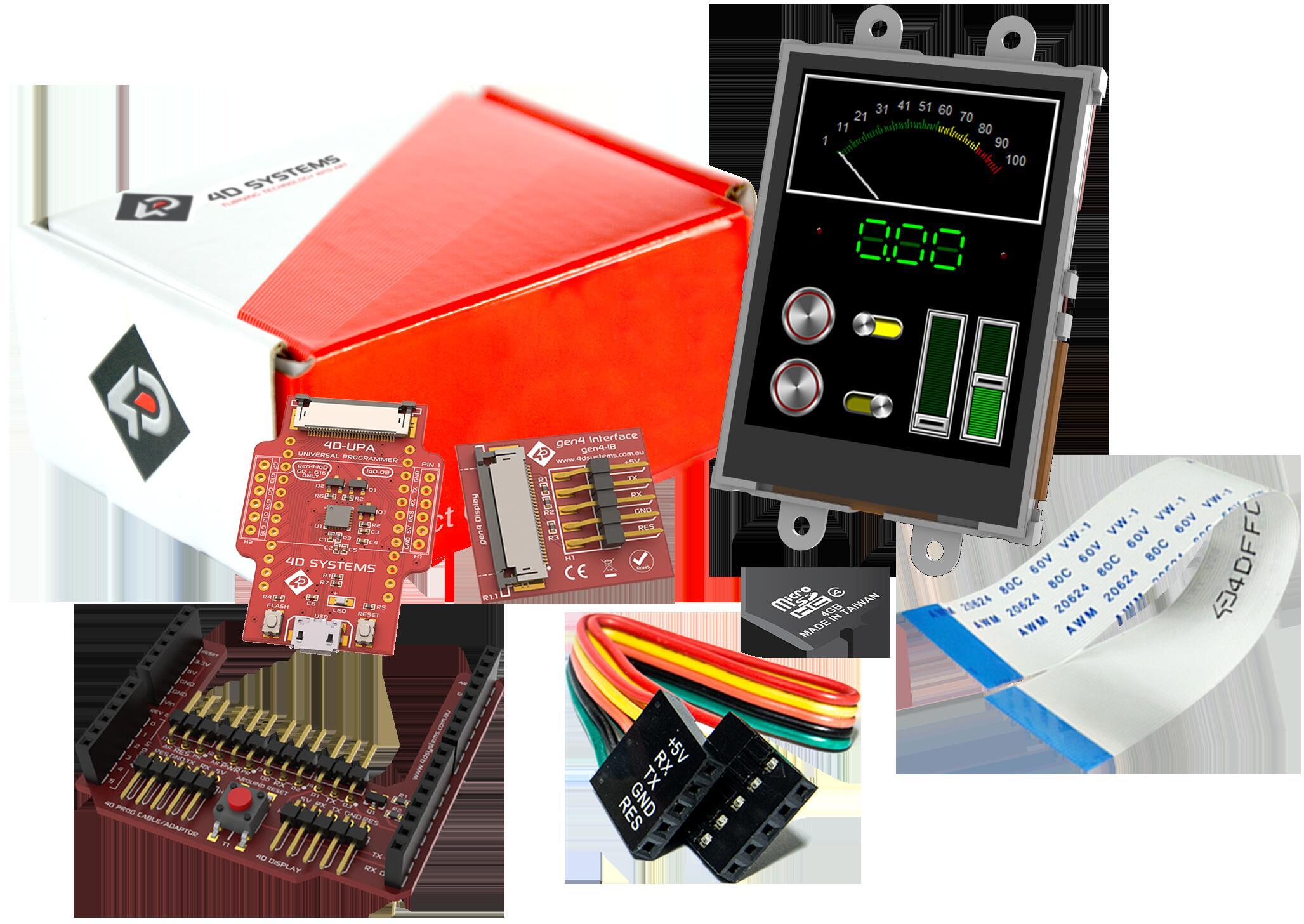 4D Systems-SK-24PTU-AR Entwicklungssätze und Werkzeuge uLCD-24PTU-AR TFT Module Starter Kit