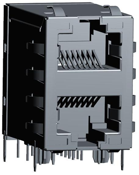 Abracon-ARJM21A1-A12-NN-EW2 Telecomunicaciones y teléfono del conector Conn RJ-45 F 16 POS 1.27mm Solder RA Thru-Hole 16 Terminal 2 Port Cat 5/Cat 6 Carton