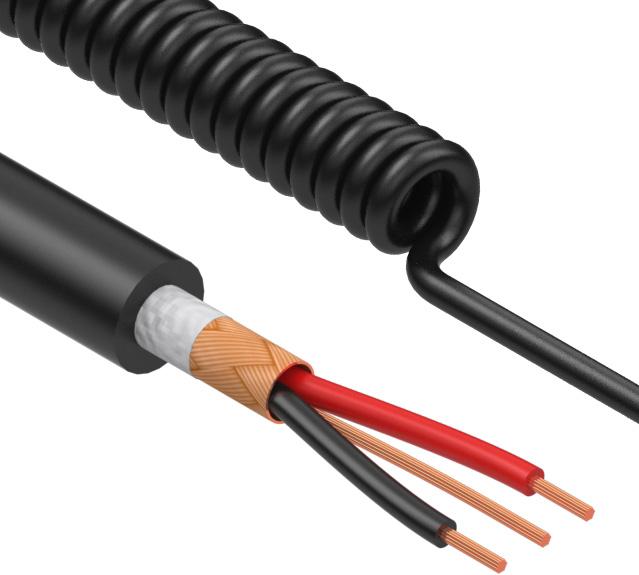 Tensility International-31-00015 Cavo a più conduttori Coiled Cable Braid Thermoplastic Elastomer 2Conductors 28AWG 3.8mm 300V Black Thermoplastic Polyurethane 1.115m