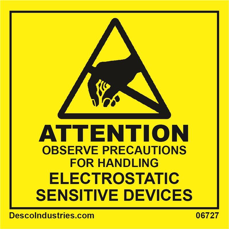 Desco Industries-06727 Etiquetas Labels Warning Label Paper Semi-Gloss Black/Yellow 50.8x50.8mm