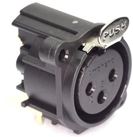 Amphenol-AC3FAH2-AU-PRE Connector Audio and Video XLR 3 pole female, Horizontal PCB, Latching Type, Gold Plated Contacts, Bulk Pack