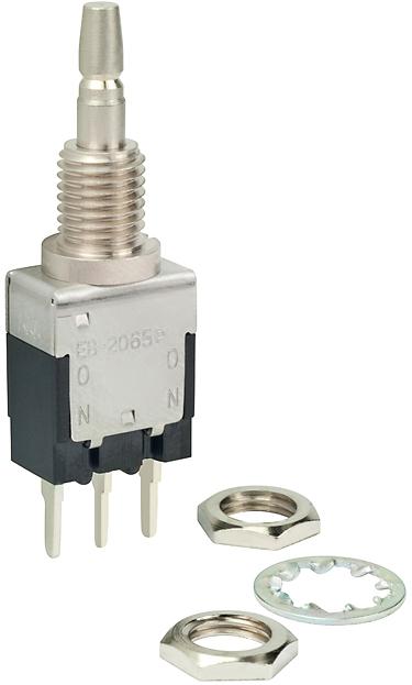 NKK Switches-EB2065P Botón pulsador Switch Push Button ON ON SPDT Plunger 3A 125VAC Alternate Panel Mount/Through Hole PC Pins