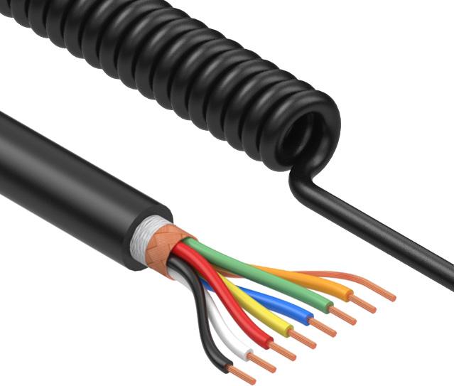 Tensility International-31-00099 Kabel, Mehrleiter Coiled Cable Braid Thermoplastic Elastomer 7Conductors 24AWG 5.4mm 300V Black Thermoplastic Polyurethane 1.115m