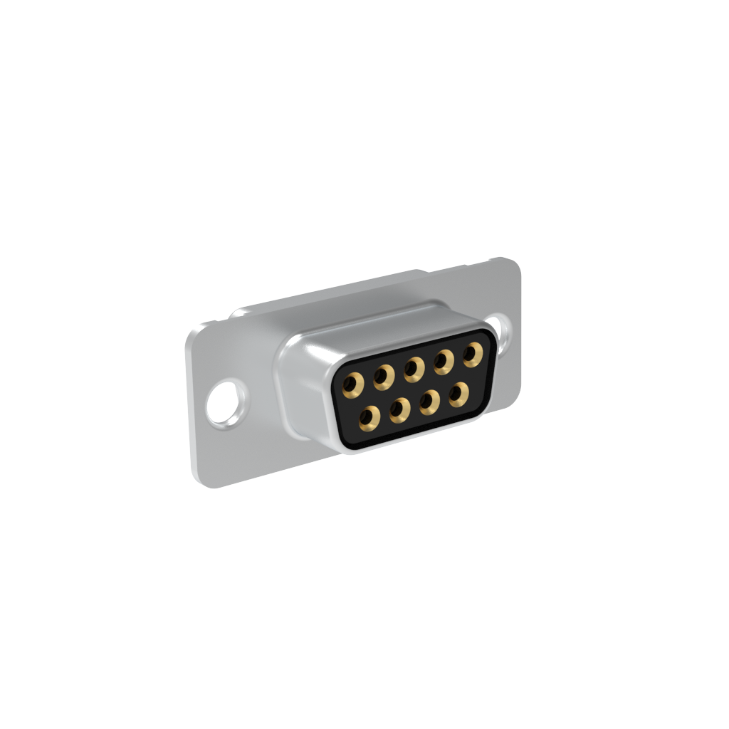 Amphenol Communications Solutions-L77DE09S Connector D-Subminiature Dsub, Machined Pin 7.5A, Straight Soldercup, 09 Socket, Bright Tin Shell, Flash Gold, 3.1mm (0.122in) Clear Hole