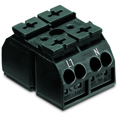 WAGO-862-1562 Connector Terminal Blocks 4-Conductor Chassis-mount Terminal Strip, for self-tapping screw 2.9 mm Dia from bellow, L1-N, with 2x pin, 2-Pole