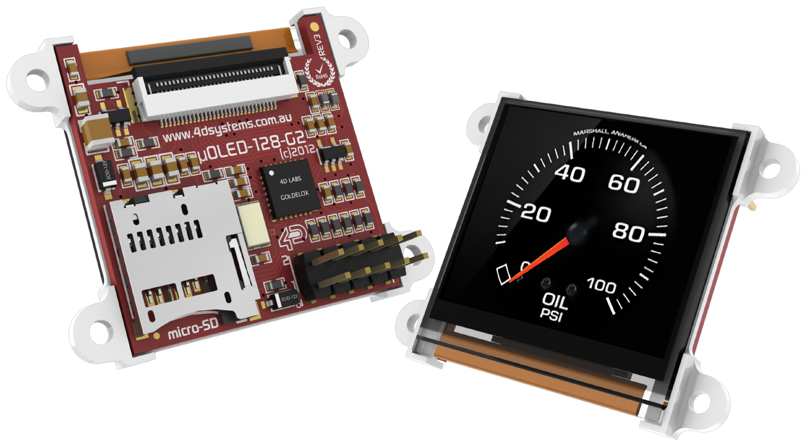 4D Systems-UOLED-128-G2 OLED 模块 1.5", 128x128 pixel, Intelligent OLED module with embedded Goldelox Processor