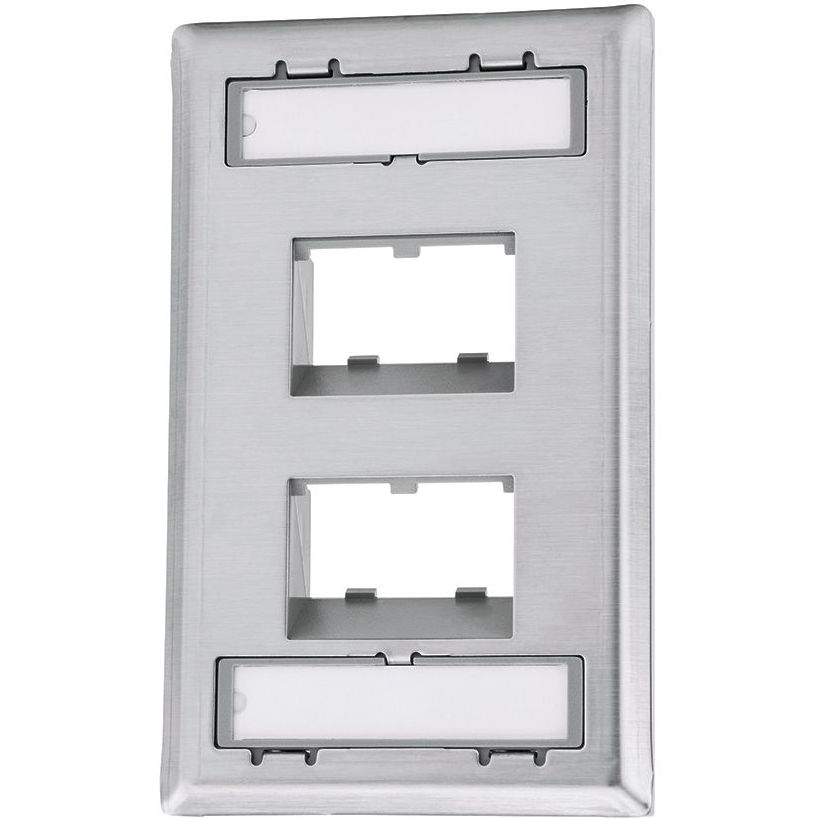Panduit-CFPSL4S Steckverbinderzubehör Single gang, stainless steel, sloped recessed faceplate with labels. Accepts four Mini-Com modules.