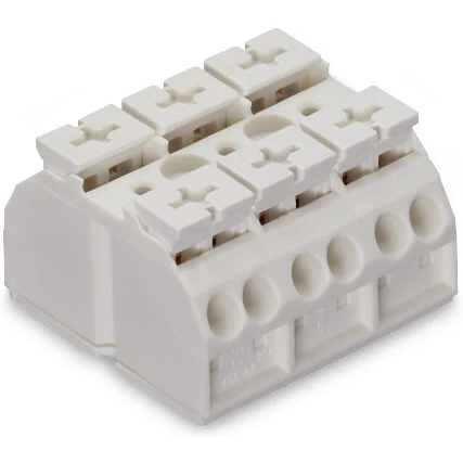 WAGO-862-693 Connector Terminal Blocks 4-Conductor Chassis-mount Terminal Strip, Snap-in foot at pos. 1+3, plain, without ground contact, 3-Pole