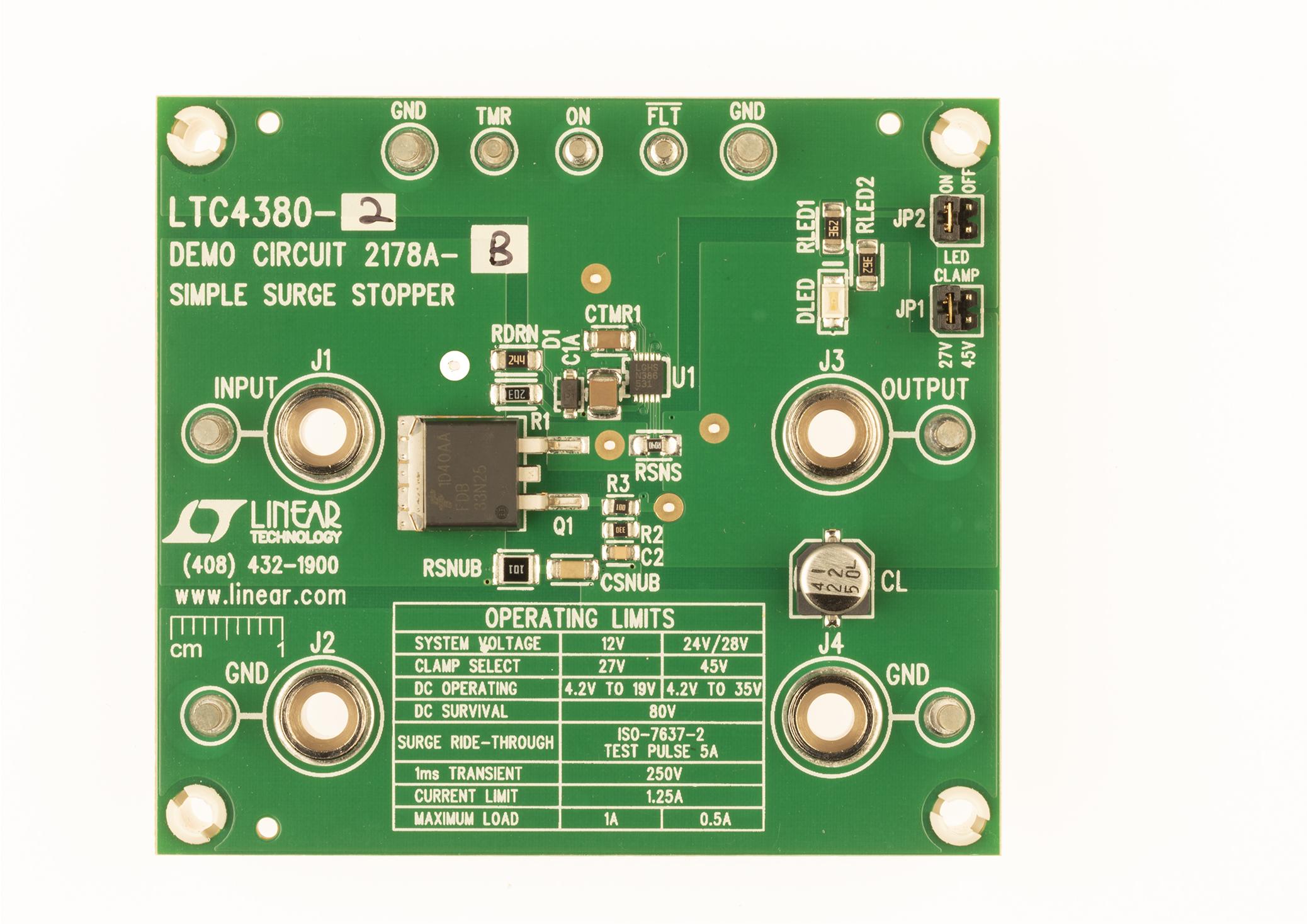 Analog Devices-DC2178A-B Energiemanagement, Entwicklungsplatinen und -kits LTC4380IDD-2 Demo Board, Low Quiescent Current Surge Stopper, Auto-Retry Version