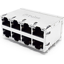 Pulse Electronics Corporation-J0B-5401NL Telecomunicaciones y teléfono del conector Conn RJ-45 RCP 64 POS 1.27mm Solder RA Thru-Hole 112 Terminal 8 Port Tray