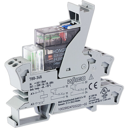 WAGO-788-346 继电器其他 Electromechanical Relay 24VDC 8A DPDT(15x73x86)mm DIN Rail Relay Module