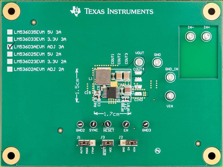 Texas Instruments-LM53603AEVM Energiemanagement, Entwicklungsplatinen und -kits LM53603A DC to DC Converter and Switching Regulator Chip Evaluation Board