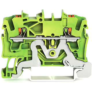 WAGO-2202-1207 Steckverbinder, Klemmenblöcke 2-conductor ground terminal block with push-button 2.5 mm2 with test port side and center marking for DIN-rail 35 x 15 and 35 x 7.5 Push-in CAGE CLAMP