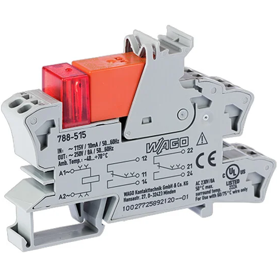 WAGO-788-515 Relè elettromeccanico Electromechanical Relay 115VAC 8A DPDT(86x15x54)mm Socket Switching Relay