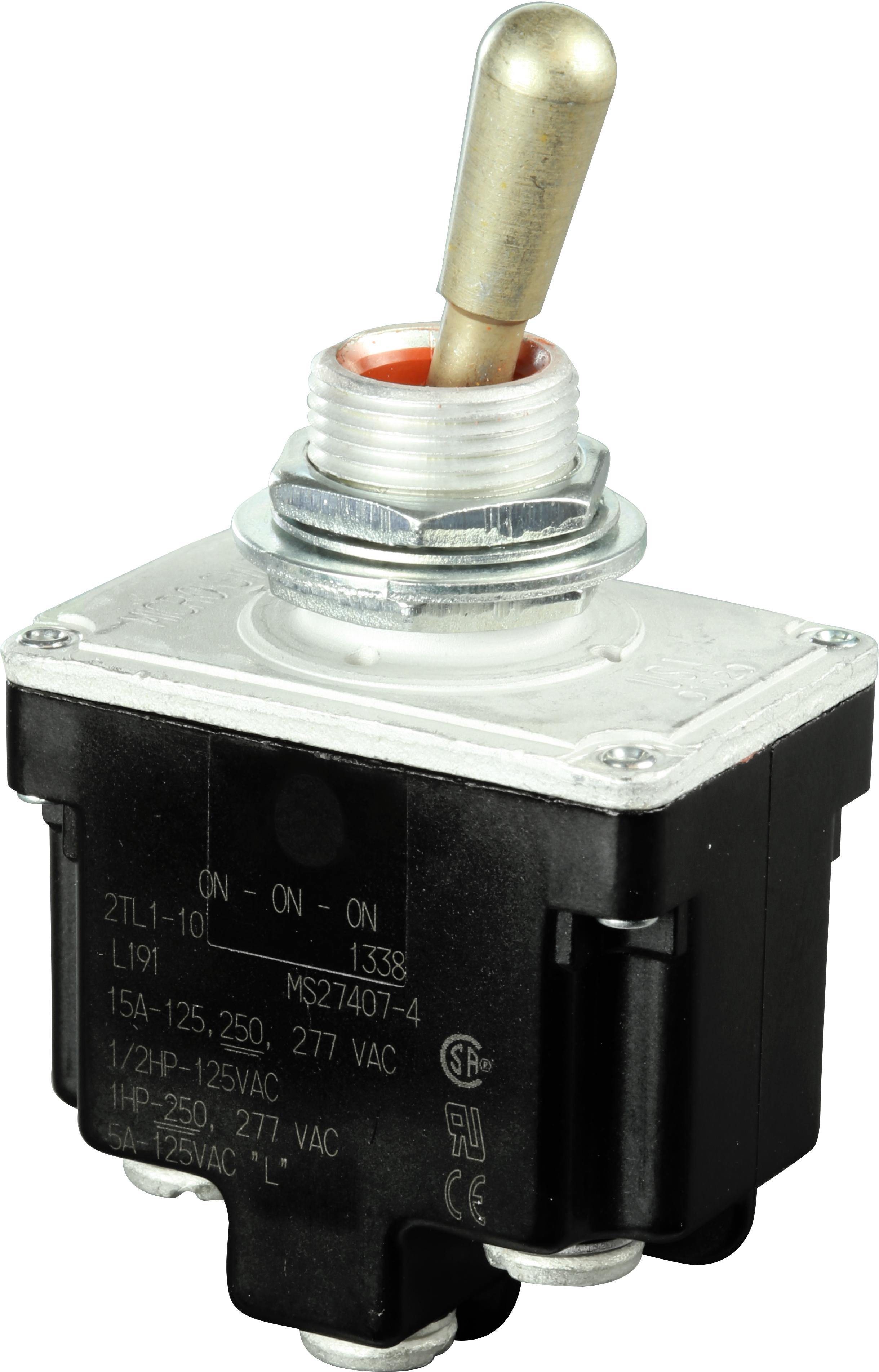 Honeywell-2TL1-10 Kippschalter Switch Toggle ON ON ON SP3T Round Lever Screw 20A 277VAC 250VDC 745.7VA Panel Mount with Threads