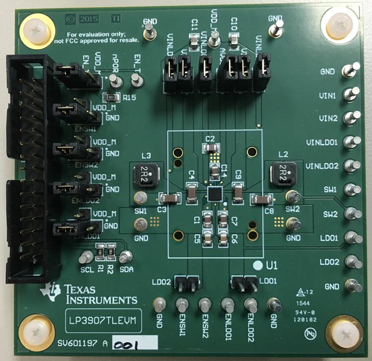 Texas Instruments-LP3907TLEVM Kit e schede di sviluppo gestione della potenza LP3907 PMIC Solution 0.8V to 2V/1V to 3.5V Output Evaluation Board