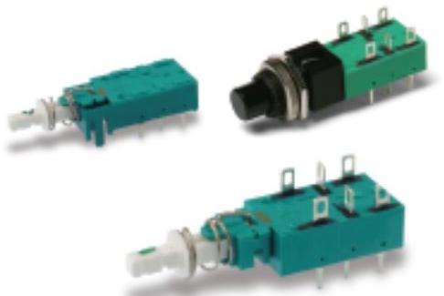 Littelfuse-104-0101-025 Switch Push Button Switch Push Button ON ON DPDT Plunger 6A 250VAC 100VDC 12VA Alternate Thru-Hole PC Pins