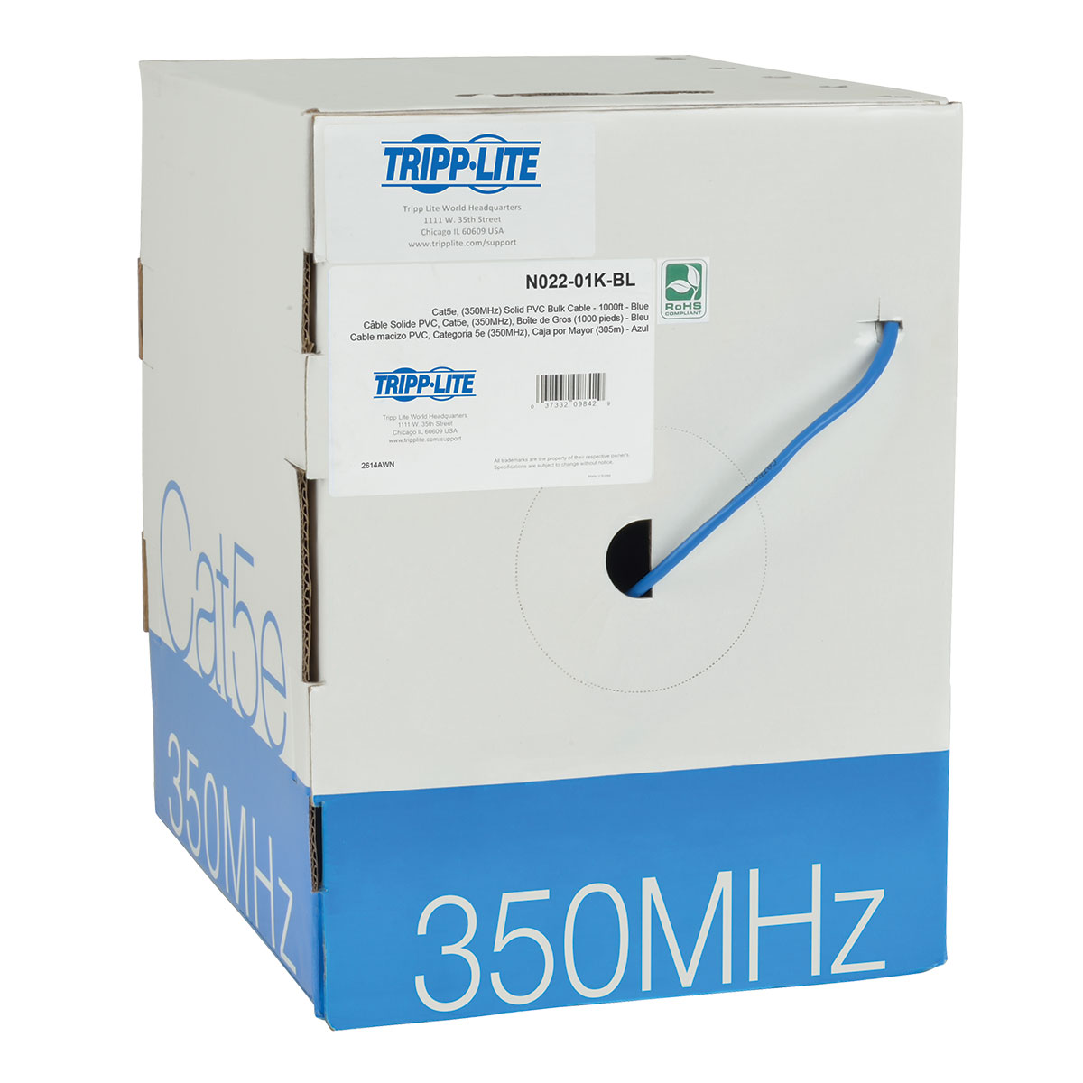 Eaton-N022-01K-BL Kabel, Mehrleiter CAT5e/UTP Cable 8Conductors 24AWG 5.1mm Blue Polyvinyl Chloride 304.8m