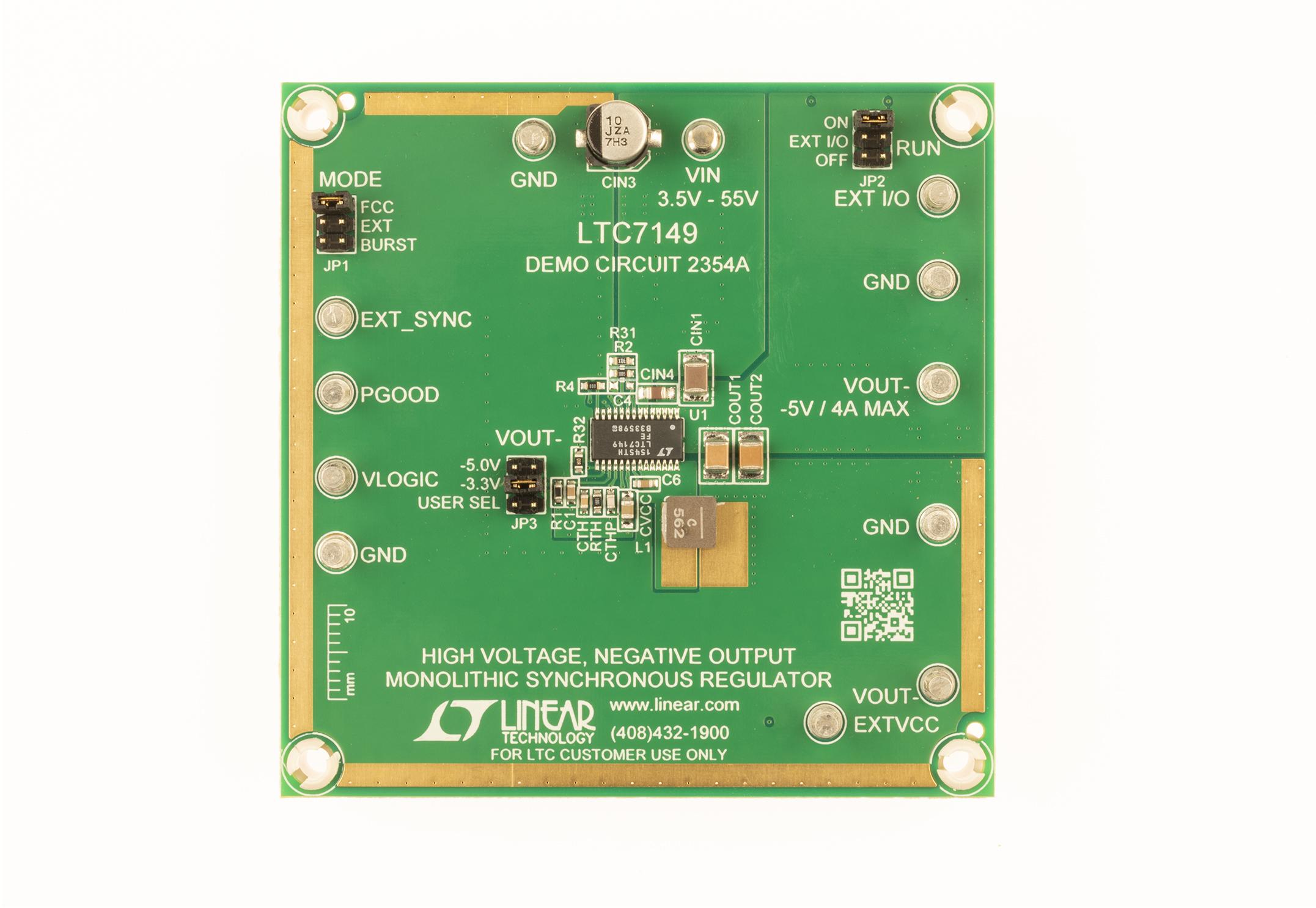 Analog Devices-DC2354A Kit e schede di sviluppo gestione della potenza LTC7149 Demo Board, Buck Configured as Negative VOUT; 3.5V ≤ VIN ≤ 55V; VOUT = –3.3V/–5V/Adjustable to –56V @ up to 4A