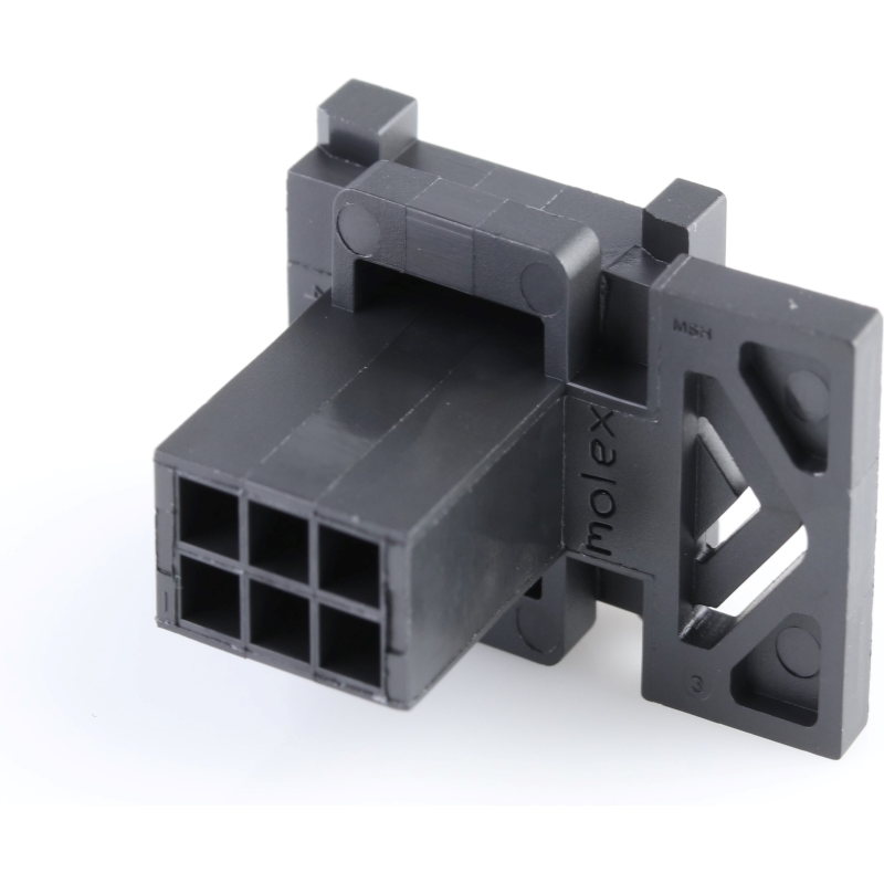 Molex-443000600 Gaine de câblage de raccordement discret Conn Housing PL 6Power POS 3mm Crimp ST Panel Mount Black Micro-Fit 3.0 BMI™ Bag