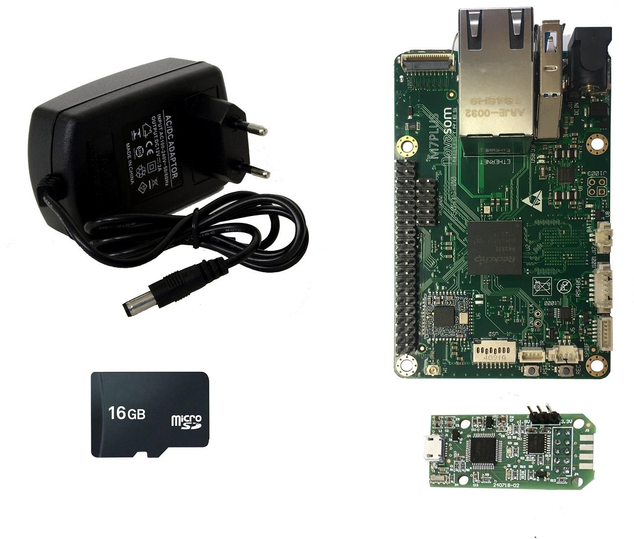 Novasom Industries-DK-M7PLUSFT Eingebettete Systementwicklungsboards und -kits M7Plus FT Board, Micro SD With SW Demo, Power Supply Wall Plug, Interface Board And Antenna