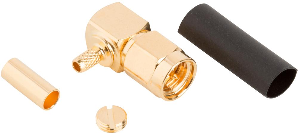 Amphenol RF-132123 RF-Steckverbinder Conn SMA 0Hz to 3GHz 50Ohm Crimp RA Cable Mount PL Gold