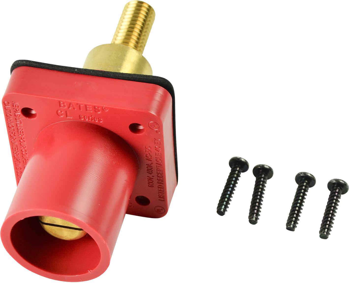 Marinco-CL40MRSBML-C Connector Power CL Series Panel Mount Inlet (400A / 600V) Threaded Stud Male - Red (C) Extended Shoulder