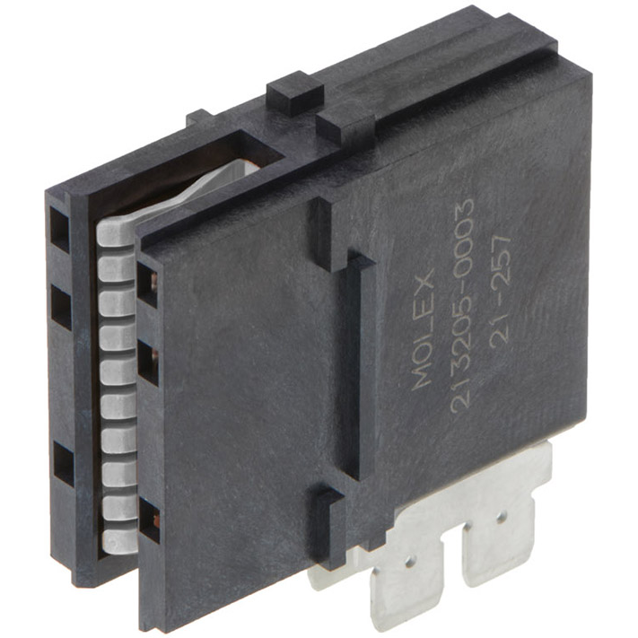 Molex-2132050003 Connector Power PowerPlane Busbar Receptacle Assembly, Large Size, Right-Angle, Through-Hole, 3.00mm and 3.18mm Bus Bar Thickness
