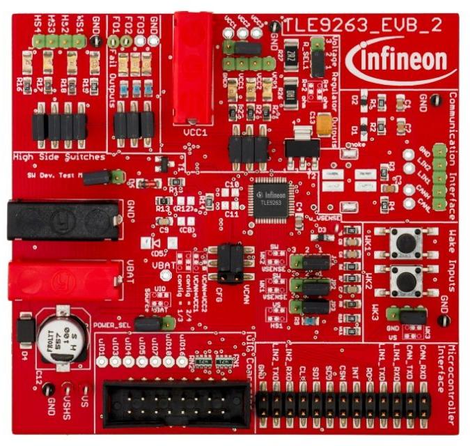 Infineon Technologies AG-MIDRANGESBCBOARDTOBO1 Kit e schede di sviluppo gestione della potenza TLE9263 Specialized Power IC and Module 1.8V to 5V Output Evaluation Kit