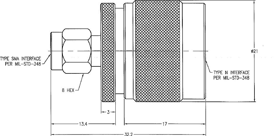 Amphenol RF-APH-SMAP-NP RF-Steckverbinder Conn SMA-Type N Adapter 0Hz to 11GHz 50Ohm ST PL/PL Gold