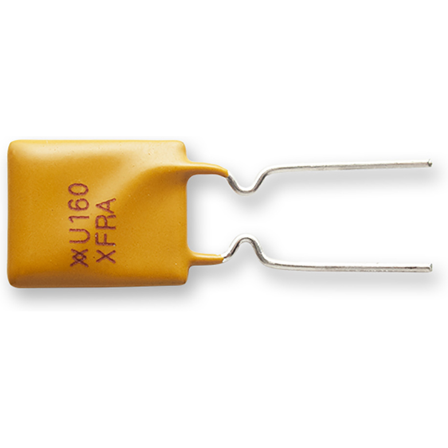 TE Connectivity-RUEF160-AP PTC 可自复保险丝 PTC Resettable Fuse 1.6A(hold) 3.2A(trip) 30V 100A 0.9W 8s 0.03Ohm Radial 8.9 X 3 X 15.2mm Ammo