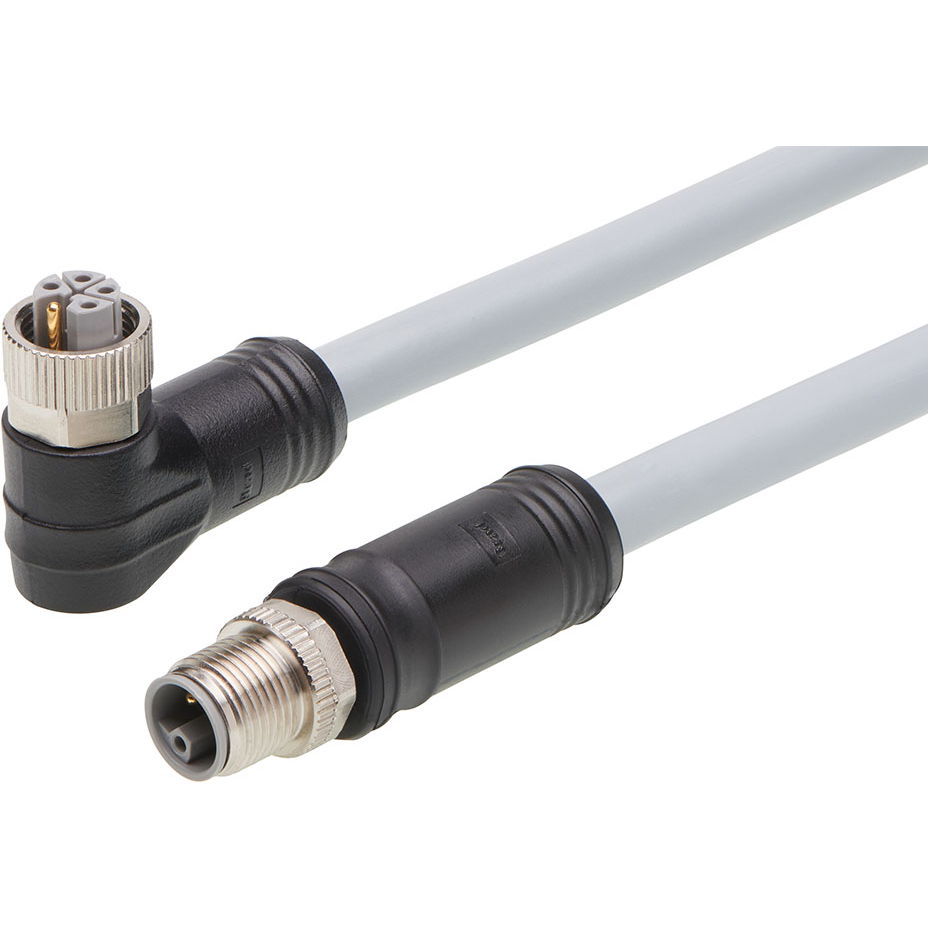 Molex-1205010112 null Micro-Change (M12) Double-Ended Cordset, 5 Poles, L-Coded, Female (90°) to Male (Straight), 14 AWG, Gray TPU WSOR Cable, 5.0m (16.40') Length