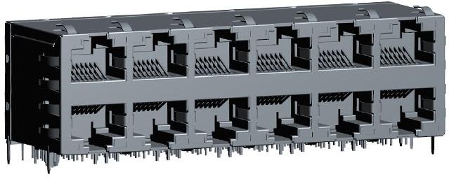 Abracon-ARJM26A1-A12-BA-CW2 Telecomunicaciones y teléfono del conector Conn RJ-45 F 96 POS 1.27mm Solder RA Thru-Hole 144 Terminal 12 Port Cat 5/Cat 6 Carton