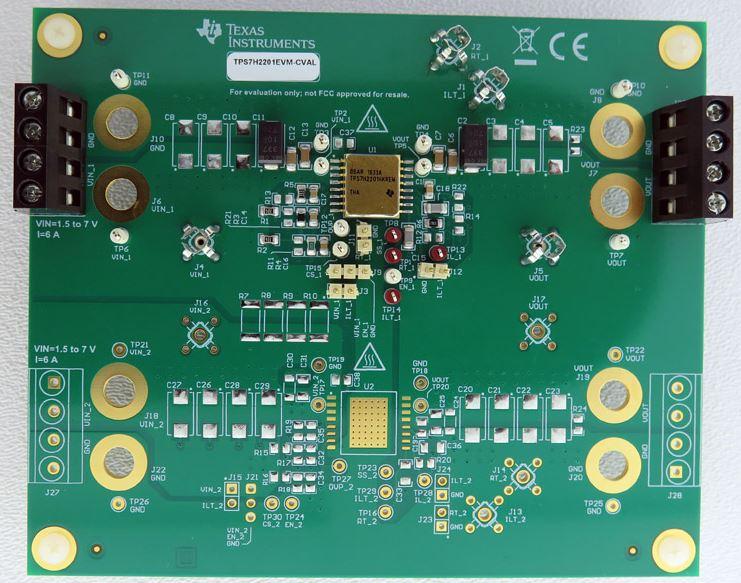 Texas Instruments-TPS7H2201EVM-CVAL Placas y kits de desarrollo de administración de potencia TPS7H2201 Current Limit Switch Evaluation Board